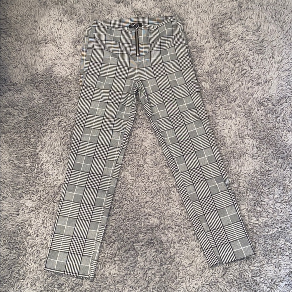 Plaid slim knit pants for tall size